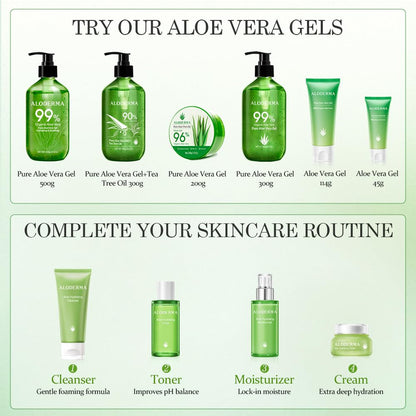 Organic Aloe Vera Gel for Face & Body, 96% Pure Aloe Gel Made within 12 Hours of Harvest, Ideal for Skin, Scalp, & Hair Hydration, Calming Moisturizer for Soothing after Sun Care, 7.05Oz