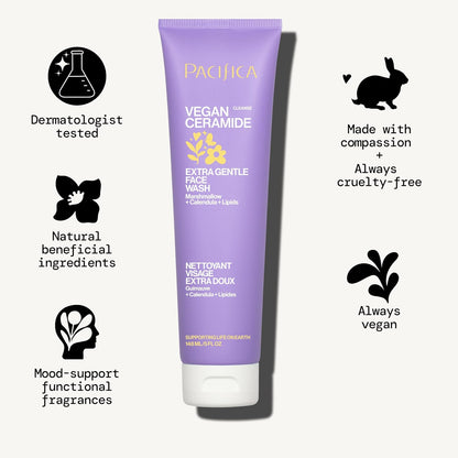 Face Wash for Sensitive Skin Facial Cleanser Vegan Ceramide Barrier Repair Extra Gentle for Daily Fragrance Free for Sensitive Skin, Clean Beauty, Vegan & Cruelty-Free Dermatologist Tested