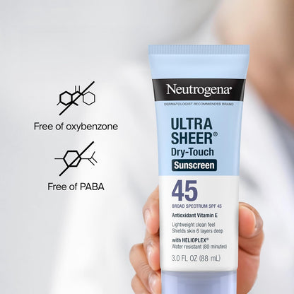 Ultra Sheer Dry-Touch Sunscreen for Face & Body, SPF 45 Broad Spectrum UVA/UVB Protection, Lightweight Water Resistant & Non-Greasy, Travel Size Sunscreen, 3 Fl. Oz 2 Pack
